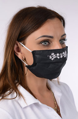 Rúško antibakteriálne na tvár-BORT,dvojvrstvové-1vrstva(100%bavlna), 1vrstva (100%polyester s iónmi striebra) s ozdobným ornamentom-výšivka (biela) 023 - VYROBENÉ NA SLOVENSKU