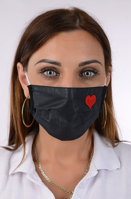 Rúško antibakteriálne na tvár-BORT,dvojvrstvové-1vrstva(100%bavlna), 1vrstva (100%polyester s iónmi striebra) so srdcom-výšivka (čierne) 025 - VYROBENÉ NA SLOVENSKU