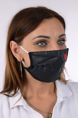 Rúško antibakteriálne na tvár-BORT,dvojvrstvové-1vrstva(100%bavlna), 1vrstva (100%polyester s iónmi striebra) so srdcom-výšivka (čierne) 025 - VYROBENÉ NA SLOVENSKU