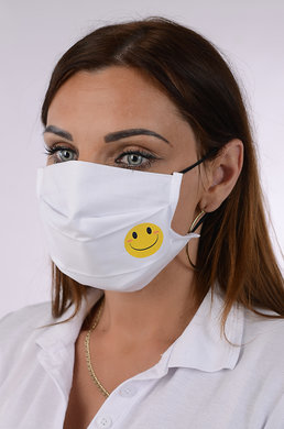 Rúško bavlnené na tvár B03-BORT (dvojvrstvové-100% bavlna) s potlačou-smailík (biele) 026 -  VYROBENÉ NA SLOVENSKU