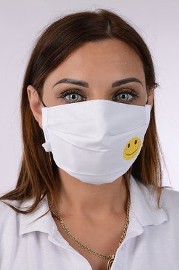 Rúško bavlnené na tvár B03-BORT (dvojvrstvové-100% bavlna) s potlačou-smailík (biele) 026 -  VYROBENÉ NA SLOVENSKU