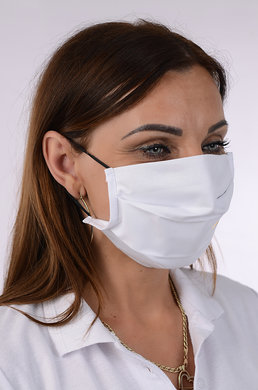 Rúško bavlnené na tvár B03-BORT (dvojvrstvové-100% bavlna) s potlačou-smailík (biele) 026 -  VYROBENÉ NA SLOVENSKU