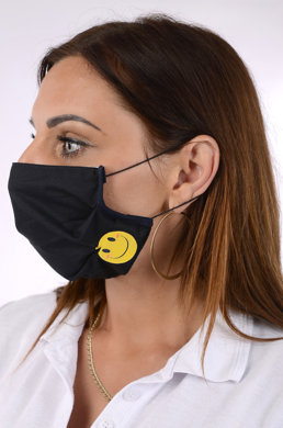 Rúško bavlnené na tvár B03-BORT (dvojvrstvové-100% bavlna) s potlačou-smailík (čierne) 027 - VYROBENÉ NA SLOVENSKU