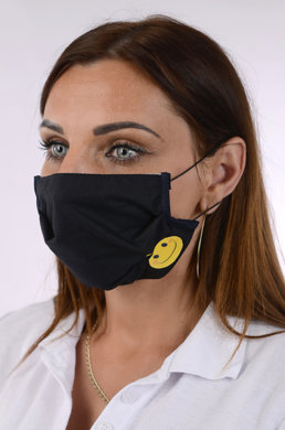 Rúško bavlnené na tvár B03-BORT (dvojvrstvové-100% bavlna) s potlačou-smailík (čierne) 027 - VYROBENÉ NA SLOVENSKU