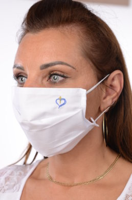 Rúško bavlnené na tvár-BORT (dvojvrstvové-100% bavlna) s výšivkou krížik (modré) 040 - VYROBENÉ NA SLOVENSKU