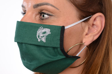 Rúško bavlnené na tvár-BORT (dvojvrstvové-100% bavlna) s výšivkou  ryba 042 - VYROBENÉ NA SLOVENSKU