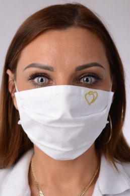 Rúško bavlnené na tvár B03-BORT (dvojvrstvové-100% bavlna) s výšivkou svadobný motív (srdcia) 047 - VYROBENÉ NA SLOVENSKU
