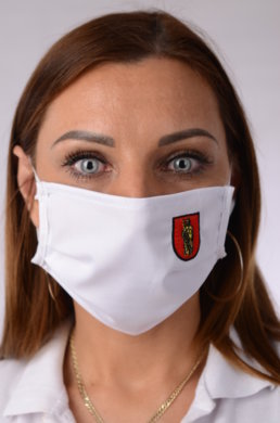 Rúško bavlnené na tvár B03-BORT (dvojvrstvové-100% bavlna) s výšivkou erb (PONÚKAME RÚŠKA S VÝŠIVKOU ERBU OBCÍ A MIEST) 048 - VYROBENÉ NA SLOVENSKU