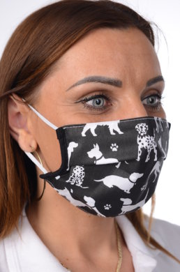 Rúško antibakteriálne na tvár-BORT, dvojvrstvové-1vrstva(100%bavlna), 1vrstva (100%polyester s iónmi striebra) motív pes 056 - VYROBENÉ NA SLOVENSKU