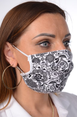 Rúško antibakteriálne na tvár-BORT, dvojvrstvové-1vrstva(100%bavlna), 1vrstva (100%polyester s iónmi striebra) ľudový motív (s bielym podkladom) 053 - VYROBENÉ NA SLOVENSKU