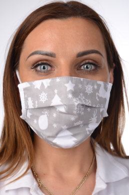 Rúško antibakteriálne na tvár-BORT, dvojvrstvové-1vrstva(100%bavlna), 1vrstva (100%polyester s iónmi striebra) vianočný motív (sivé) 050 - VYROBENÉ NA SLOVENSKU