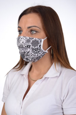 Rúško antibakteriálne na tvár-BORT, dvojvrstvové-1vrstva(100%bavlna), 1vrstva (100%polyester s iónmi striebra) ľudový motív (s bielym podkladom) 053 - VYROBENÉ NA SLOVENSKU