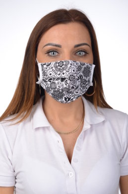 Rúško antibakteriálne na tvár-BORT, dvojvrstvové-1vrstva(100%bavlna), 1vrstva (100%polyester s iónmi striebra) ľudový motív (s bielym podkladom) 053 - VYROBENÉ NA SLOVENSKU