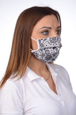 Rúško antibakteriálne na tvár-BORT, dvojvrstvové-1vrstva(100%bavlna), 1vrstva (100%polyester s iónmi striebra) ľudový motív (s bielym podkladom) 053 - VYROBENÉ NA SLOVENSKU