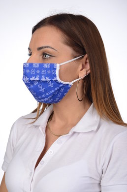 Rúško antibakteriálne na tvár-BORT, dvojvrstvové-1vrstva(100%bavlna), 1vrstva (100%polyester s iónmi striebra) ľudový motív (so sv.modrým podkladom) 054 - VYROBENÉ NA SLOVENSKU