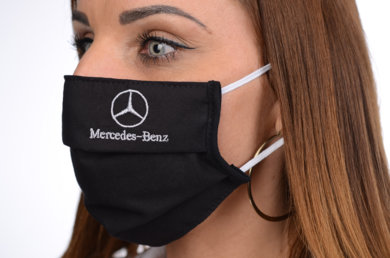 Antibakteriálne bavlnené rúško BORT, dvojvrstvové-1vrstva(100%bavlna), 1vrstva (100%polyester s iónmi striebra)s výšivkou- motív MERCEDES -BENZ (čierne) 082 - VYROBENÉ NA SLOVENSKU