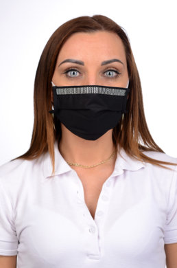 Antibakteriálne ozdobné bavlnené rúško BORT, dvojvrstvové-1vrstva(100%bavlna), 1vrstva (100%polyester s iónmi striebra)  motív vlnky (čierne) 059 - VYROBENÉ NA SLOVENSKU