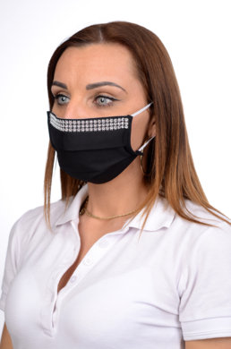 Antibakteriálne ozdobné bavlnené rúško BORT, dvojvrstvové-1vrstva(100%bavlna), 1vrstva (100%polyester s iónmi striebra)  motív bižutéria (čierne) 061 - VYROBENÉ NA SLOVENSKU