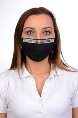 Antibakteriálne ozdobné bavlnené rúško BORT, dvojvrstvové-1vrstva(100%bavlna), 1vrstva (100%polyester s iónmi striebra)  motív bižutéria (čierne) 061 - VYROBENÉ NA SLOVENSKU