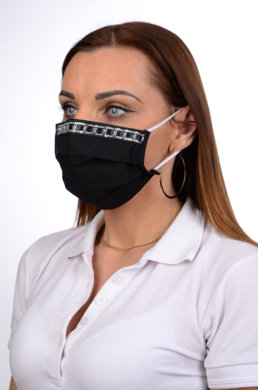 Antibakteriálne ozdobné bavlnené rúško BORT, dvojvrstvové-1vrstva(100%bavlna), 1vrstva (100%polyester s iónmi striebra) motív trblietky  (čierne) 083 - VYROBENÉ NA SLOVENSKU