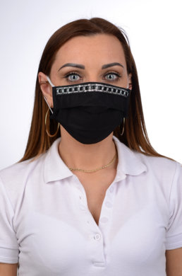 Antibakteriálne ozdobné bavlnené rúško BORT, dvojvrstvové-1vrstva(100%bavlna), 1vrstva (100%polyester s iónmi striebra) motív trblietky  (čierne) 083 - VYROBENÉ NA SLOVENSKU