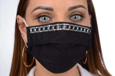 Antibakteriálne ozdobné bavlnené rúško BORT, dvojvrstvové-1vrstva(100%bavlna), 1vrstva (100%polyester s iónmi striebra) motív trblietky  (čierne) 083 - VYROBENÉ NA SLOVENSKU