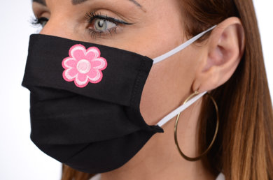 Antibakteriálne rúško s iónmi striebra B03- BORTEX, slovenský výrobok, dvojvrstvové-1.vrstva(100%bavlna), 2.vrstva (100%polyester s iónmi striebra) - motív kvet (čierne) 076