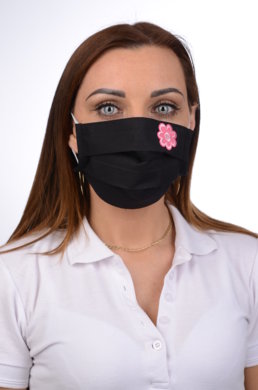 Antibakteriálne bavlnené rúško BORT, dvojvrstvové-1vrstva(100%bavlna), 1vrstva (100%polyester s iónmi striebra)  motív kvet (čierne) 076 - VYROBENÉ NA SLOVENSKU