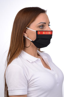 Antibakteriálne ozdobné bavlnené rúško BORT, dvojvrstvové-1vrstva(100%bavlna), 1vrstva (100%polyester s iónmi striebra) motív vianočný stromček (čierne) 067 - VYROBENÉ NA SLOVENSKU