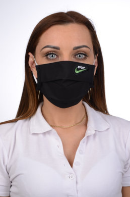 Rúško antibakteriálne s iónmi striebra B03- BORTEX,  slovenský výrobok, dvojvrstvové-1.vrstva(100%bavlna), 2.vrstva (100%polyester s iónmi striebra) - motív ŠPORT (čierne) 080