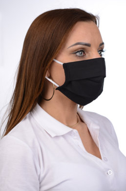 Rúško antibakteriálne s iónmi striebra B03- BORTEX,  slovenský výrobok, dvojvrstvové-1.vrstva(100%bavlna), 2.vrstva (100%polyester s iónmi striebra) - motív ŠPORT (čierne) 080