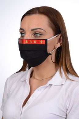 Ochranné rúško antibakteriálne B03- BORTEX, slovenský výrobok, dvojvrstvové-1.vrstva(100%bavlna), 2.vrstva (100%polyester s iónmi striebra) - ozdobné rúško motív vianočný stromček (čierne) 067