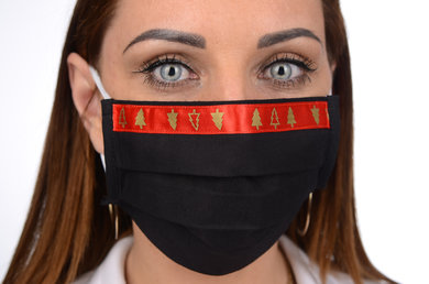 Ochranné rúško antibakteriálne B03- BORTEX, slovenský výrobok, dvojvrstvové-1.vrstva(100%bavlna), 2.vrstva (100%polyester s iónmi striebra) - ozdobné rúško motív vianočný stromček (čierne) 067