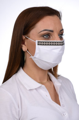 Slovenské rúško bavlnené B03-BORT.slovenský výrobok (dvojvrstvové-100% bavlna) - ozdobné rúško motív kvietky (biele) 070