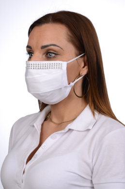 Ozdobné rúško  bavlnené na tvár B03-BORT (dvojvrstvové-100% bavlna) motív bižutéria (biele) 062 - VYROBENÉ NA SLOVENSKU