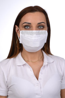 Ozdobné rúško  bavlnené na tvár B03-BORT (dvojvrstvové-100% bavlna) motív bižutéria (biele) 062 - VYROBENÉ NA SLOVENSKU