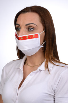 Bavlnené slovenské rúško na tvár B03-BORT.slovenský výrobok (dvojvrstvové-100% bavlna) - ozdobné rúško motív vianočný stromček(biele) 068