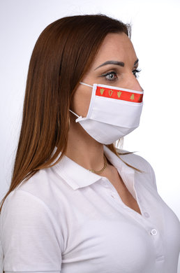 Bavlnené slovenské rúško na tvár B03-BORT.slovenský výrobok (dvojvrstvové-100% bavlna) - ozdobné rúško motív vianočný stromček(biele) 068