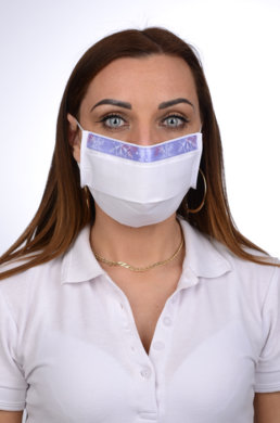 Ozdobné rúško  bavlnené na tvár B03-BORT (dvojvrstvové-100% bavlna) motív snehová vločka (biele) 066 - VYROBENÉ NA SLOVENSKU