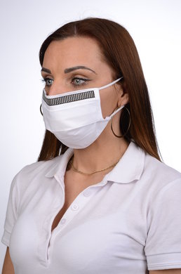 Bavlnené rúško na tvár  B03-BORT.slovenský výrobok (dvojvrstvové-100% bavlna) - ozdobné rúško motív vlnky (biele) 060