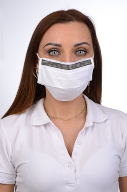 Ozdobné rúško  bavlnené na tvár B03-BORT (dvojvrstvové-100% bavlna) motív vlnky (biele) 060 - VYROBENÉ NA SLOVENSKU