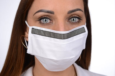 Bavlnené rúško na tvár  B03-BORT.slovenský výrobok (dvojvrstvové-100% bavlna) - ozdobné rúško motív vlnky (biele) 060