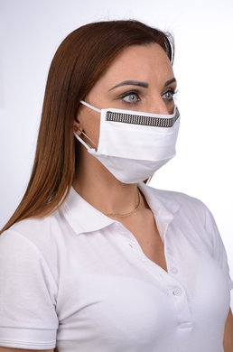 Ozdobné rúško  bavlnené na tvár B03-BORT (dvojvrstvové-100% bavlna) motív vlnky (biele) 060 - VYROBENÉ NA SLOVENSKU