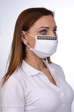 Rúško na tvár bavlnené B03-BORT.slovenský výrobok (dvojvrstvové-100% bavlna) - ozdobné rúško motív srdcia (biele) 058