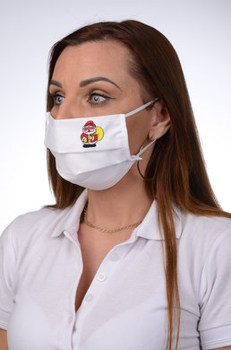 Bavlnené rúško na tvár B03-BORT (dvojvrstvové-100% bavlna)s výšivkou motív Mikuláš (biele) 084 - VYROBENÉ NA SLOVENSKU