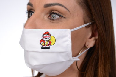 Bavlnené rúško na tvár B03-BORT (dvojvrstvové-100% bavlna) s výšivkou - motív Mikuláš (biele) 084 - VYROBENÉ NA SLOVENSKU