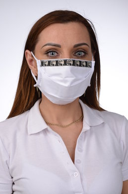 Ozdobné rúško  bavlnené na tvár B03-BORT (dvojvrstvové-100% bavlna) motív slony (biele) 087 - VYROBENÉ NA SLOVENSKU