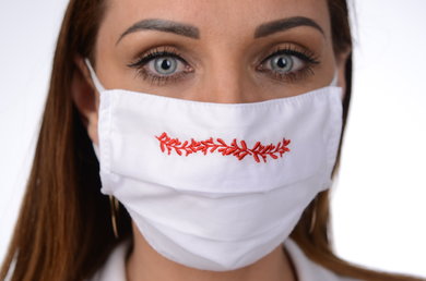Rúško antibakteriálne na tvár-BORT,dvojvrstvové-1vrstva(100%bavlna), 1vrstva (100%polyester s iónmi striebra) s ozdobným ornamentom - výšivka (červené) 089 - VYROBENÉ NA SLOVENSKU