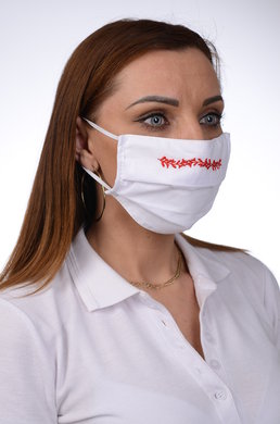 Rúško antibakteriálne na tvár-BORT,dvojvrstvové-1vrstva(100%bavlna), 1vrstva (100%polyester s iónmi striebra) s ozdobným ornamentom - výšivka (červené) 089 - VYROBENÉ NA SLOVENSKU