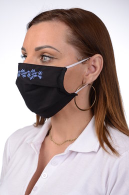 Rúško antibakteriálne na tvár-BORT,dvojvrstvové-1vrstva(100%bavlna), 1vrstva (100%polyester s iónmi striebra) s ozdobným ornamentom - výšivka (svetlo modré) 090 - VYROBENÉ NA SLOVENSKU